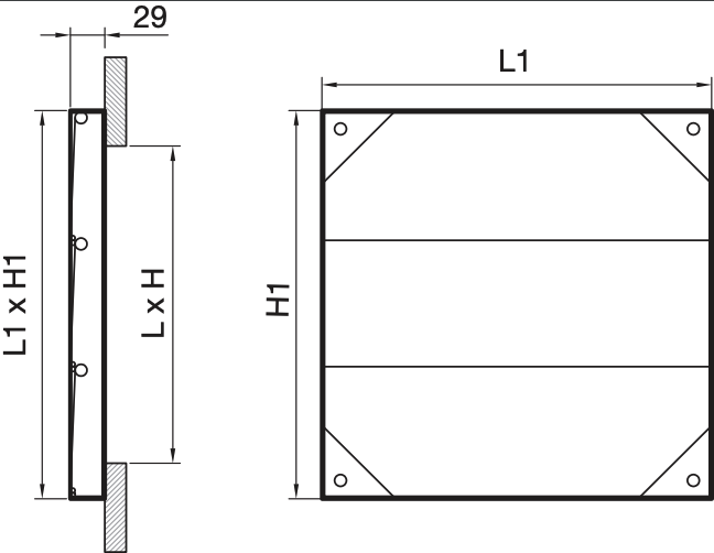 OKR-04280428 - Lamellen overdruk ventilatierooster van aluminium - 428x428mm